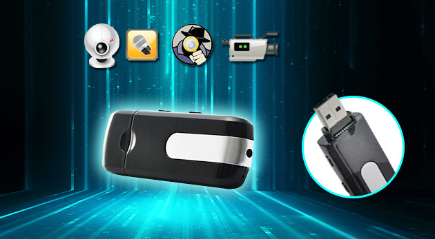 USB kľúč s kamerou pre nahrávanie videí, fotografií a zvuku