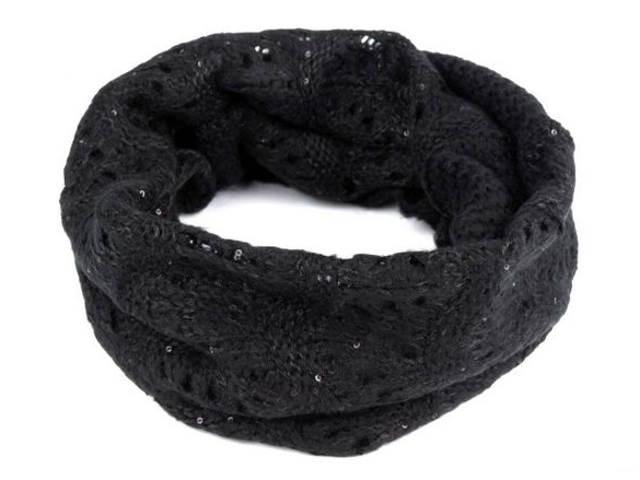 Dámsky pletený nákrčník s flitrami - čierna farba