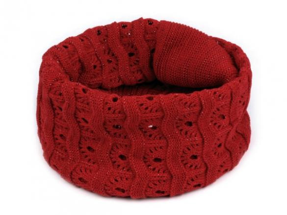 Dámsky pletený nákrčník s lurexom - červená farba