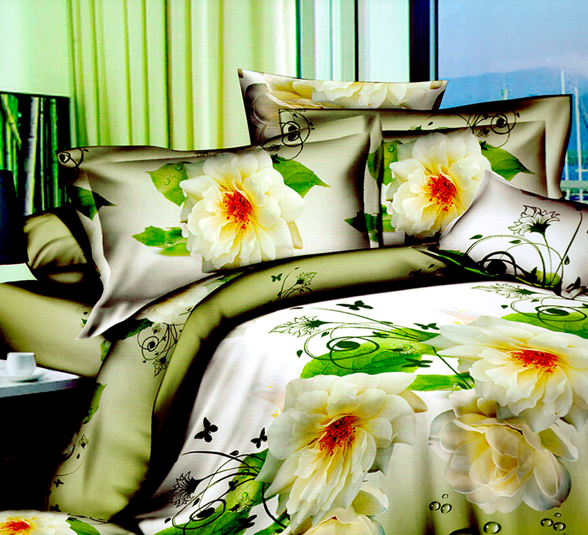 3D posteľné obliečky na jednolôžko - Biele kvety (obliečka na vankúš 70 x 90 cm a obliečka na paplón 140 x 200 cm)