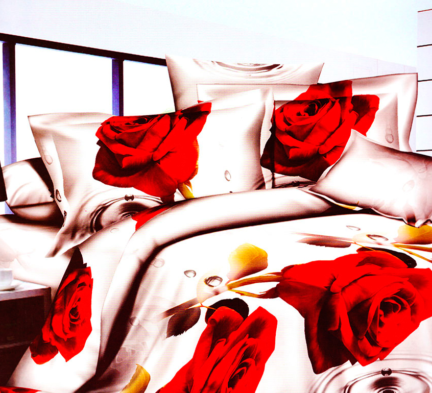 3D posteľné obliečky na jednolôžko - Ruže (obliečka na vankúš 70 x 90 cm a obliečka na paplón 140 x 200 cm)