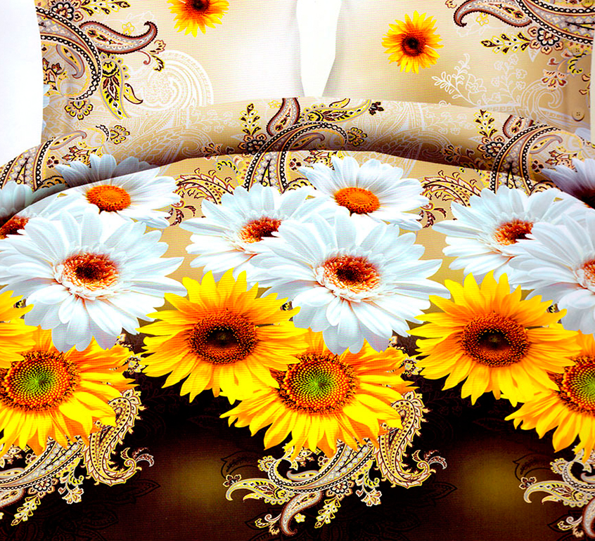 3D posteľné obliečky na jednolôžko - Margaréty a slnečnice (obliečka na vankúš 70 x 90 cm a obliečka na paplón 140 x 200 cm)