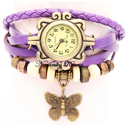 Retro hodinky s motýlikom, farba fialová
