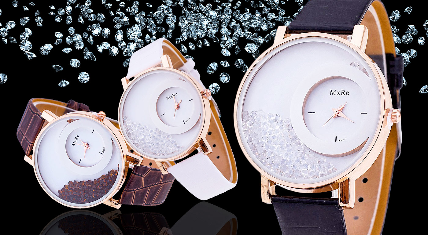 Luxusné dámske hodinky s presýpacími kryštálikmi