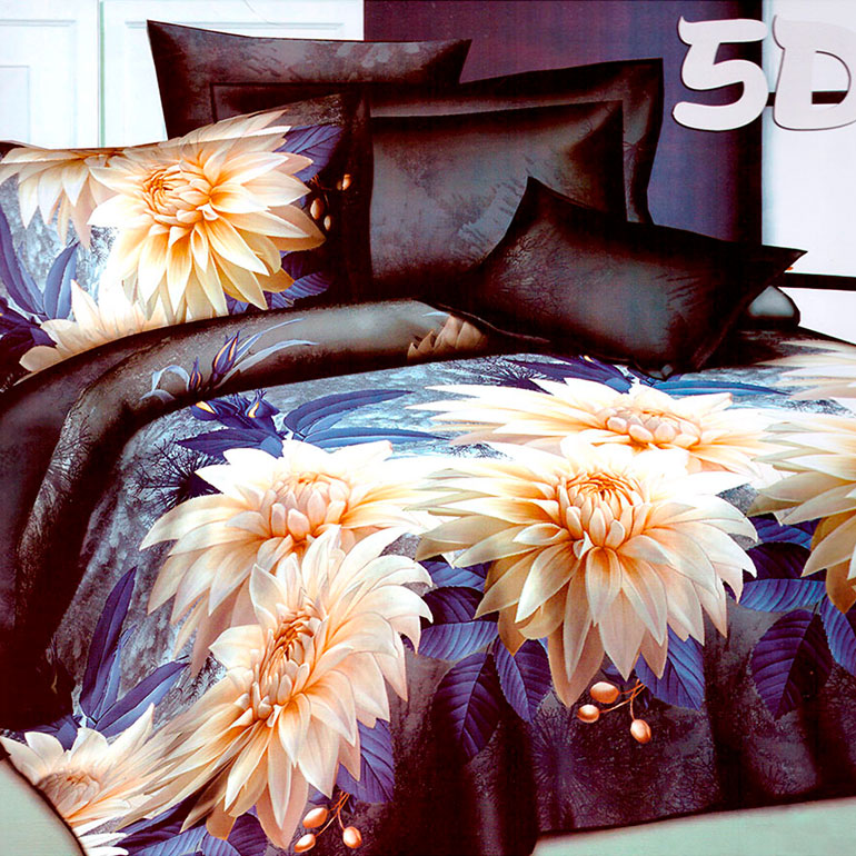3D posteľné obliečky na jednolôžko -  Biele kvety (obliečka na vankúš 70 x 90 cm a obliečka na paplón 140 x 200 cm)