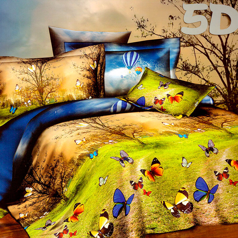 3D posteľné obliečky na jednolôžko -  Motýle (obliečka na vankúš 70 x 90 cm a obliečka na paplón 140 x 200 cm)