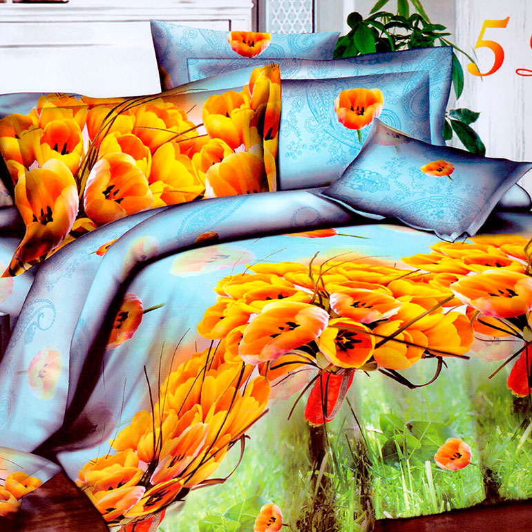 3D posteľné obliečky na jednolôžko -  Tulipány (obliečka na vankúš 70 x 90 cm a obliečka na paplón 140 x 200 cm)