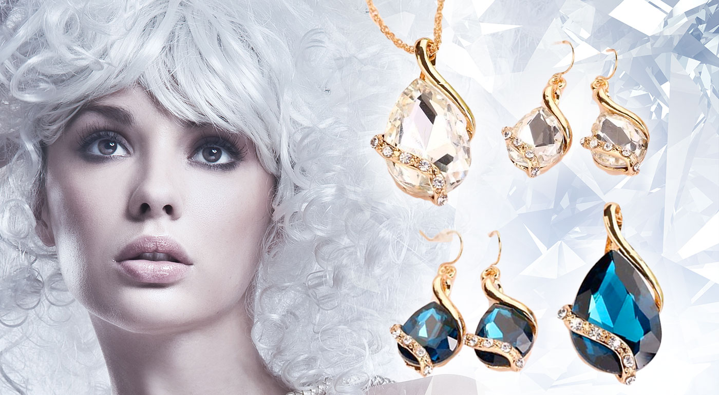 Luxusný set šperkov Tia - zlatý prívesok a náušnice zdobené českými kryštálmi