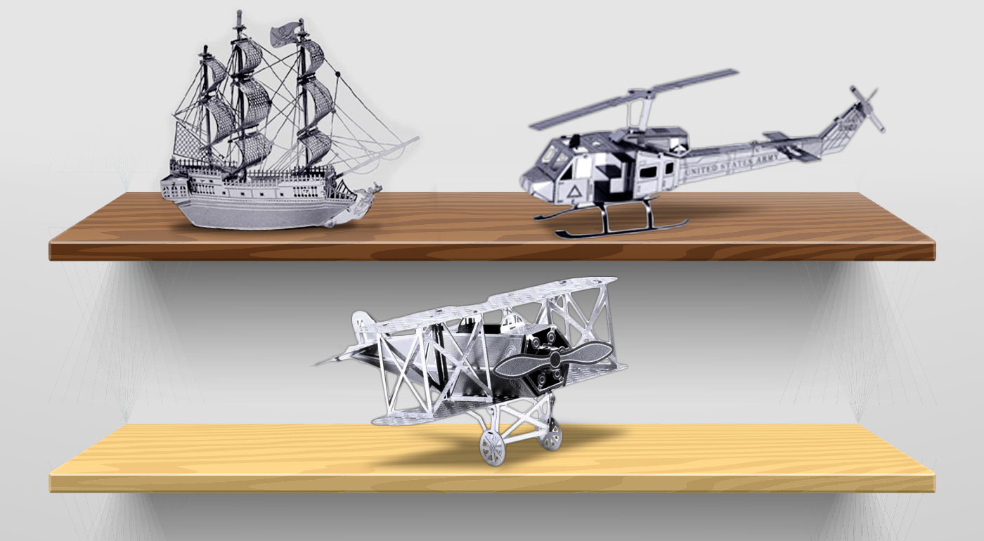 Autentické 3D kovové puzzle modelov lodí a vrtuľníkov - Čierna perla, Titanic, lietadlo, vrtuľník