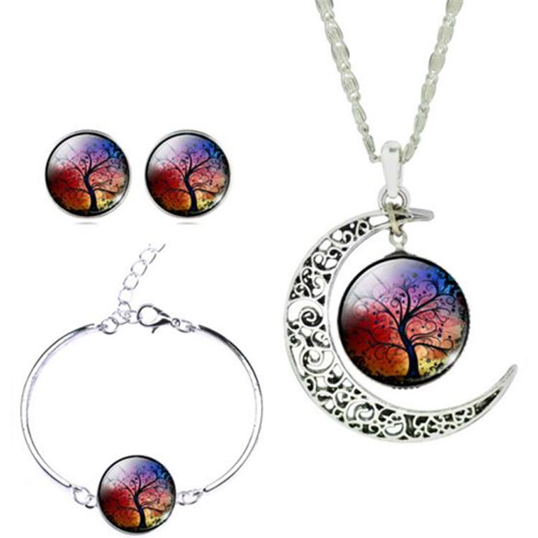 3-dielny set šperkov Strom života dúhový (prívesok, náušnice, náramok)