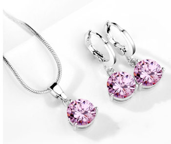 Elegantný  2-dielny set šperkov s brúsenými kryštálikmi - ružová