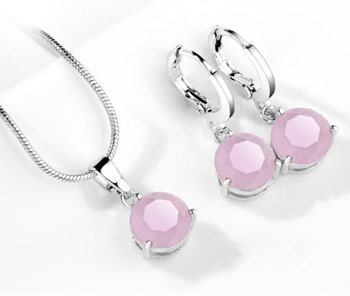 Elegantný  2-dielny set šperkov s brúsenými kryštálikmi - ružová (matná)
