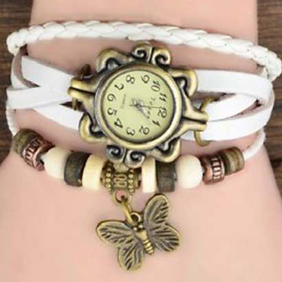 Retro hodinky s motýlikom, farba biela