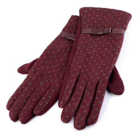 Dámske rukavice s bodkami - farba bordová - veľkosť M