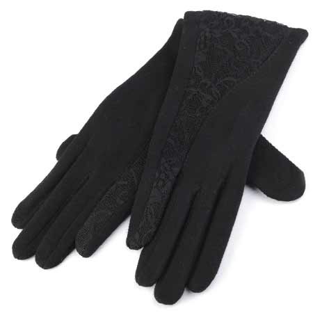 Dámske rukavice s krajkou - farba čierna - veľkosť M