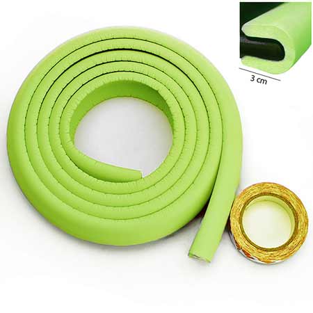 Penová ochrana rohov a hrán nábytku 2m x 3cm (tvar U) - farba zelená