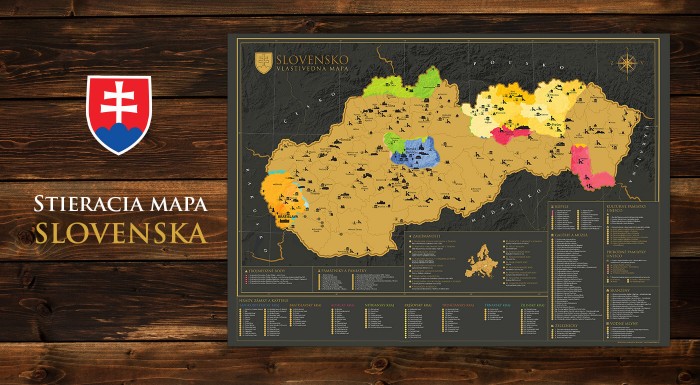 Stieracia mapa Slovenska - objavujte našu krajinu a svoje cesty a spoznávanie si značte na svoju mapu. Ideálny darček aj pre vašich blízkych.