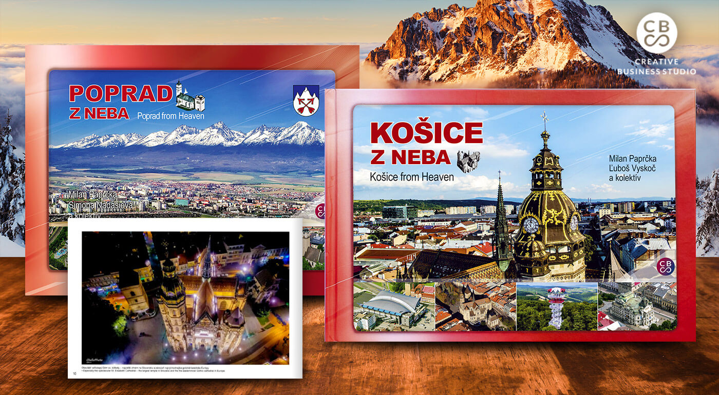 Slovenské mestá z neba od CBS - knihy s originálnymi fotografiami z vtáčej perspektívy + DARČEK maľovaná mapa ku každej knihe