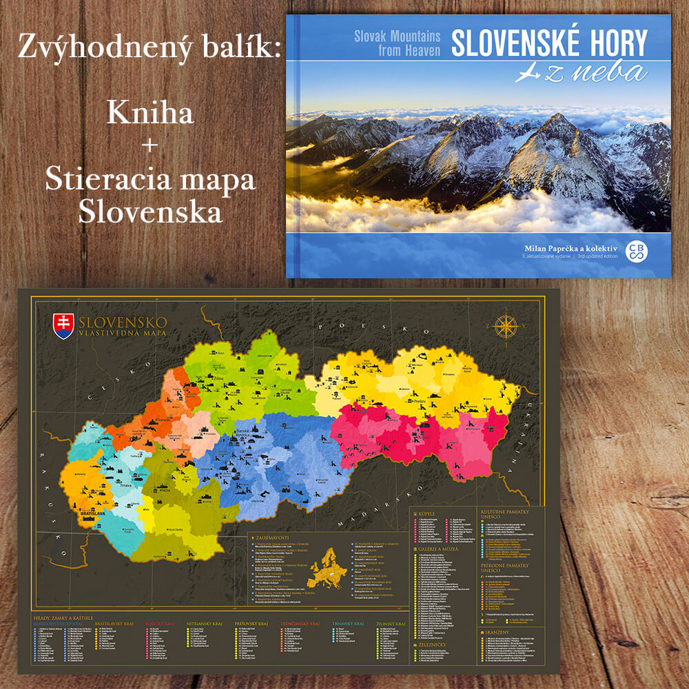 Zvýhodnený balík: Slovenské hory z neba + Stieracia vlastivedná mapa Slovenska (darčeková verzia)