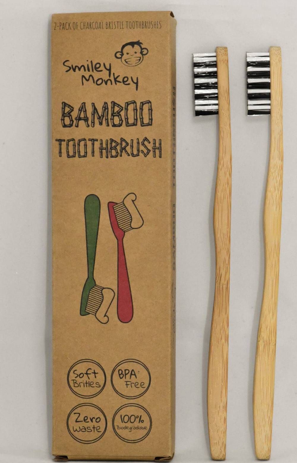 Bambusové zubné kefky Smiley Monkey - 2 kusy v balení (mäkké štetiny)