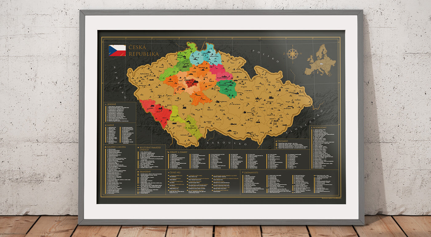 Originálna stieracia mapa Česka s viac ako 300 miestami, ktoré stoja za návštevu