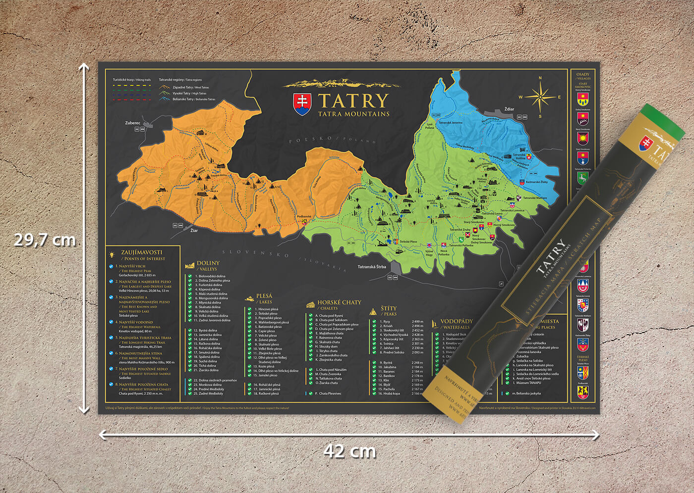 UVÁDZACIA CENA: Stieracia mapa Tatier vo formáte A3 - darčeková verzia (šírka 420 mm x výška 297 mm)