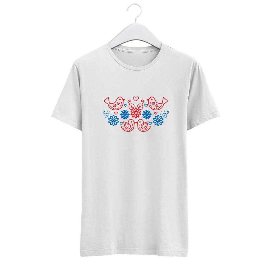 Pánske tričko s krátkym rukávom Ľúbezné vtáčiky - biele, veľkosť XXL