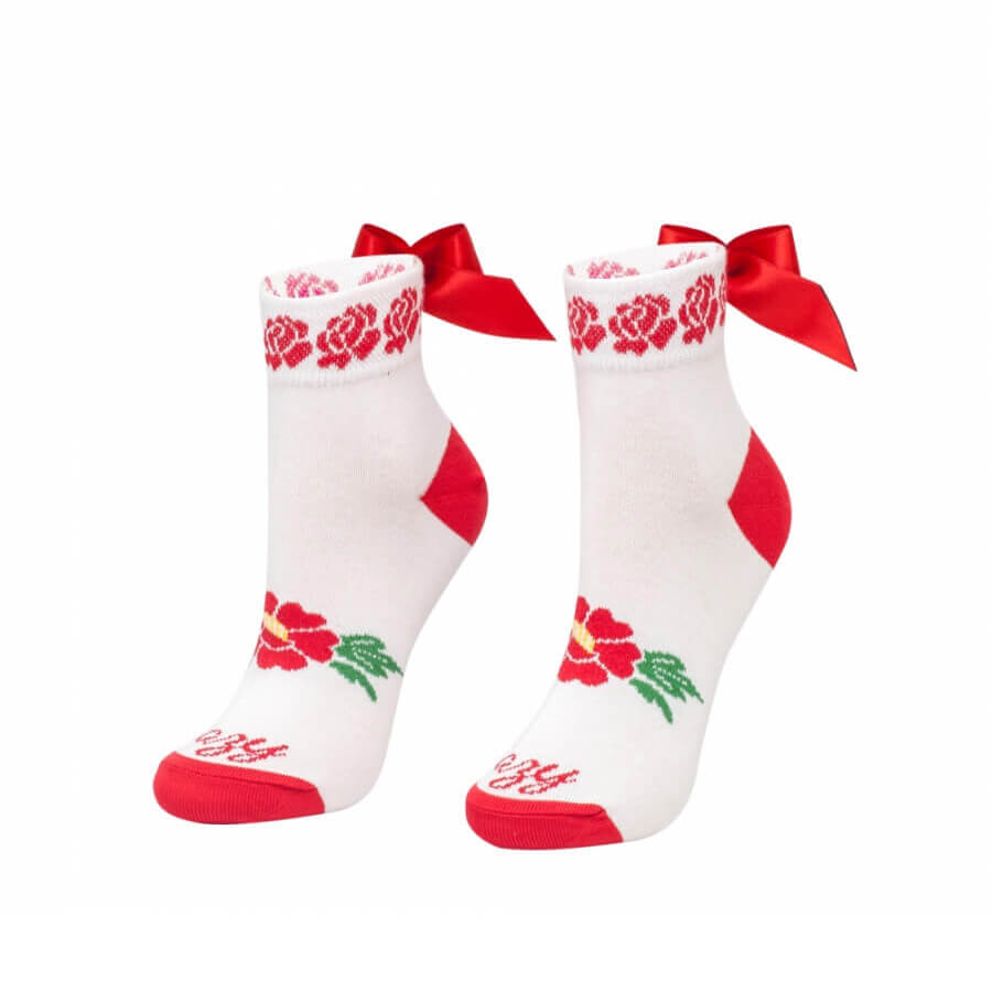 Crazy Step biele folkové ponožky s mašľou - veľkosť 39-42