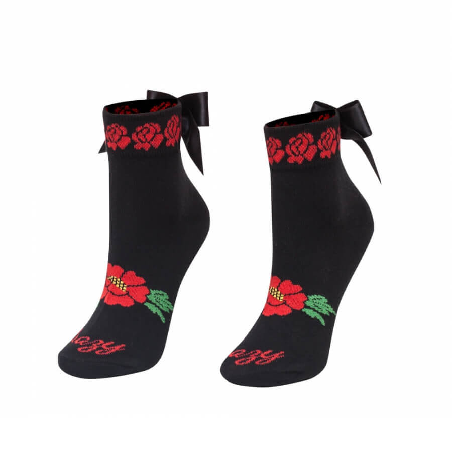 Crazy Step čierne folkové ponožky s mašľou - veľkosť 39-42