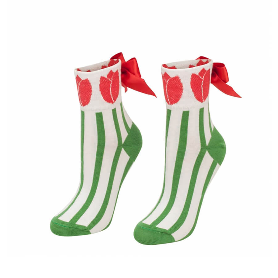 Crazy Step folkové ponožky s mašľou Tulipány - veľkosť 35-38