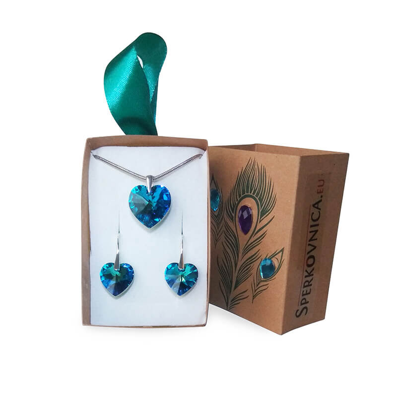 Súprava náušníc a prívesku SWAROVSKI Bermuda Blue v darčekovej krabičke