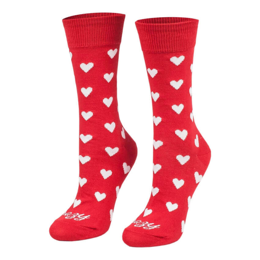 Crazy Step ponožky Srdiečka biele na červenom pozadí - veľkosť 43-46
