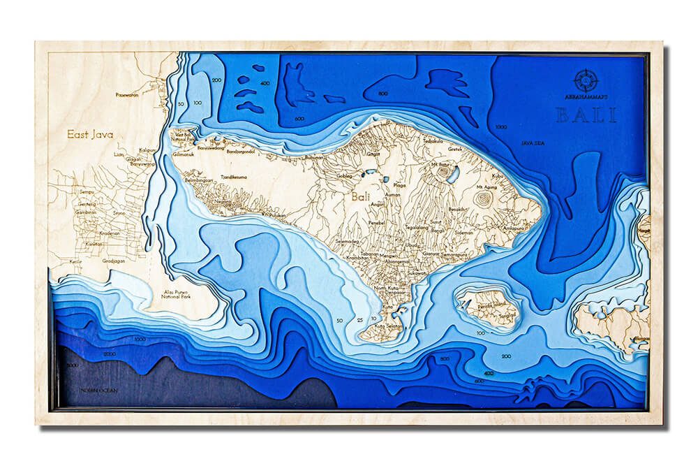 Drevená mapa Bali (rozmer 60 x 38 cm)