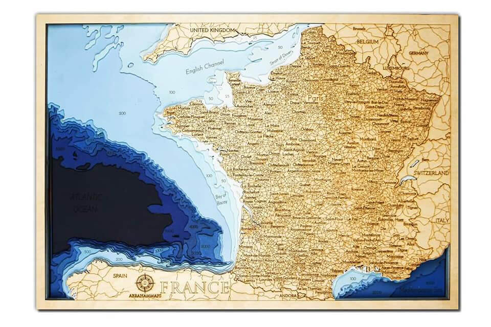 Drevená mapa Francúzsko (rozmer 60 x 38 cm)