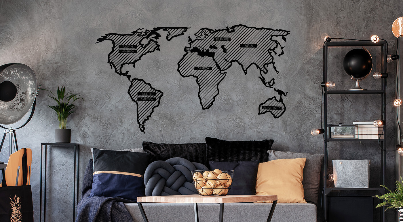 Veľká drevená mapa sveta LINE na stenu - minimalistická mapa, ktorá ozvláštni váš domov