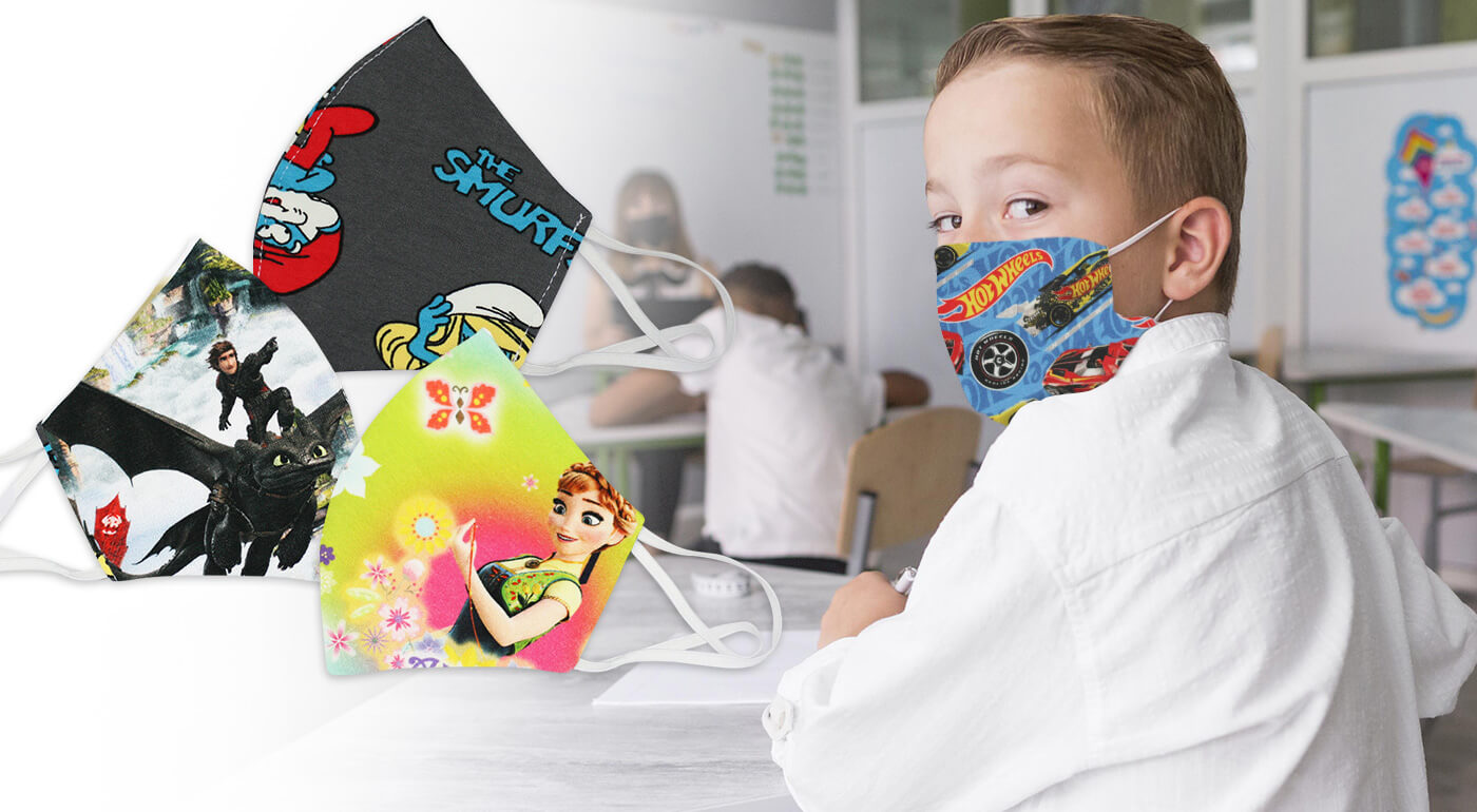 Detské rúška s veselým dizajnom - v ponuke vzory Mickey Mouse, Šmolkovia, Frozen či Hot Wheels