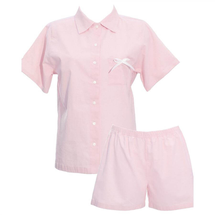 Krátke dámske pyžamo z organickej bavlny - flanelu - svetloružové, veľkosť L