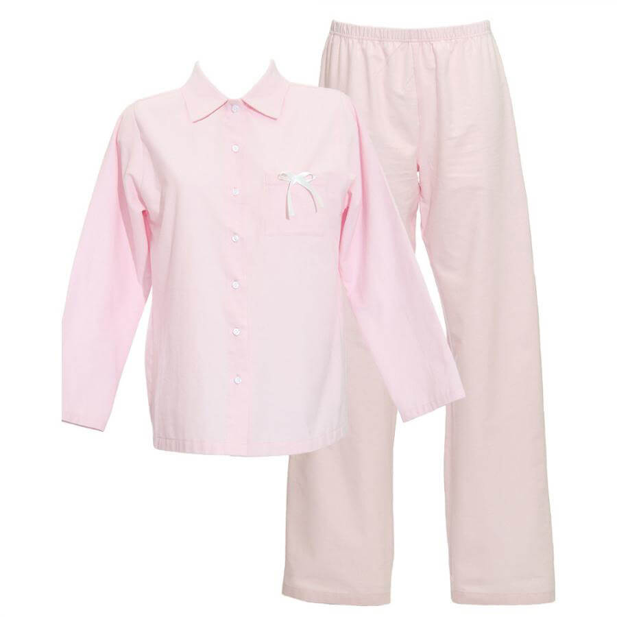 Dlhé dámske pyžamo z organickej bavlny - flanelu - svetloružové, veľkosť L