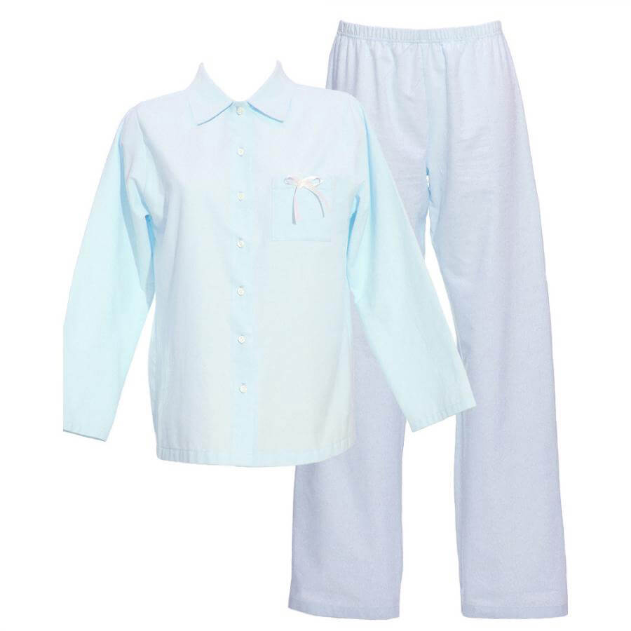 Dlhé dámske pyžamo z organickej bavlny - flanelu - svetlomodré, veľkosť S
