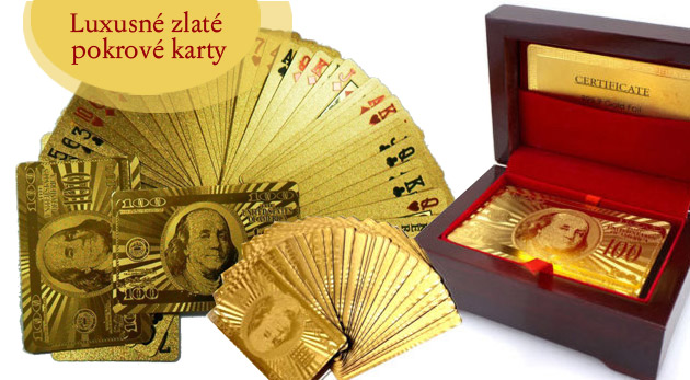Zlaté pokrové karty s luxusným boxom z čerešňového dreva