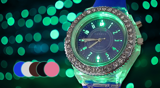 Dámske hodinky Geneva v 5 farbách a s LED podsvietením
