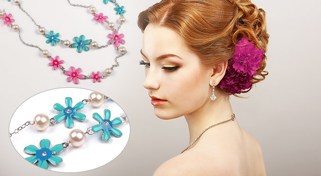 Trendy dlhý náhrdelník s kvetmi - na výber 2 farby