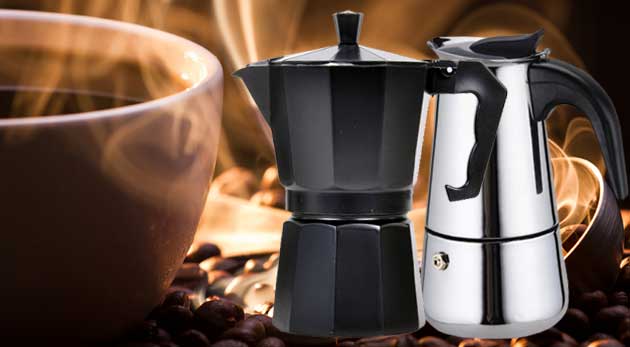 Elegantný taliansky kávovar z nehrdzavejúcej ocele alebo z hliníka