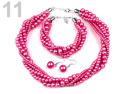 Set voskovaných perál - náhrdelník, náušnice, náramok, farba č. 11: ružová sýta