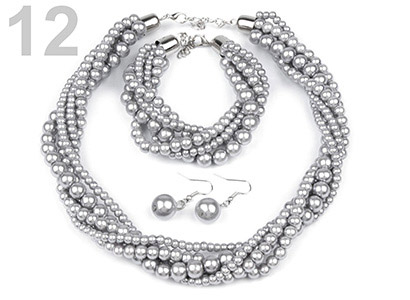Set voskovaných perál - náhrdelník, náušnice, náramok, farba č. 12: šedá