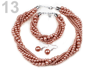 Set voskovaných perál - náhrdelník, náušnice, náramok, farba č. 13: svetlohnedá