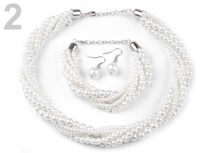 Set voskovaných perál - náhrdelník, náušnice, náramok, farba č. 2: biela mliečna