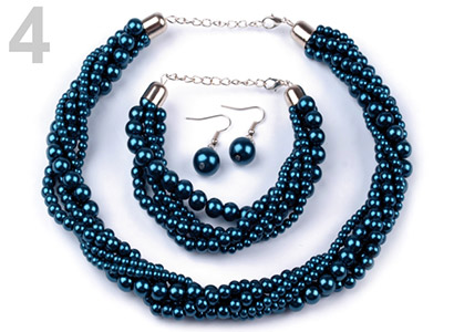 Set voskovaných perál - náhrdelník, náušnice, náramok, farba č. 4: tyrkysová