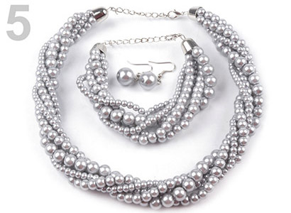 Set voskovaných perál - náhrdelník, náušnice, náramok, farba č. 5: strieborná