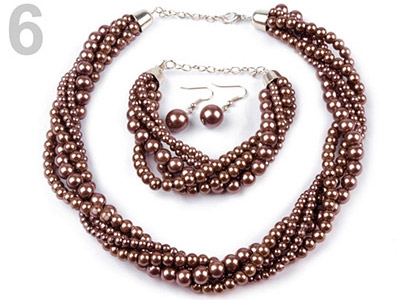Set voskovaných perál - náhrdelník, náušnice, náramok, farba č. 6: hnedá